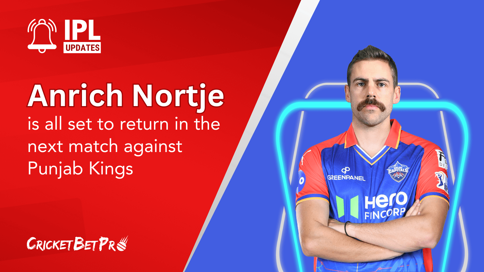 Anrich Nortje is all set to return in the next match against Punjab Kings