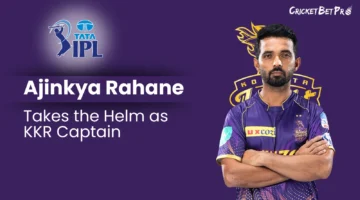 Ajinkya Rahane in Kolkata Knight Riders (KKR) jersey with arms crossed,